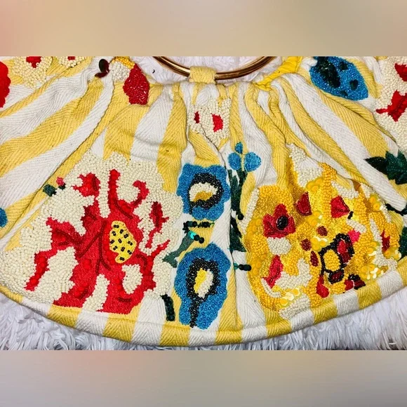 NWT Anthropologie Multicolor beaded yellow stripe canvas Women's Bag - Picture 2 of 7